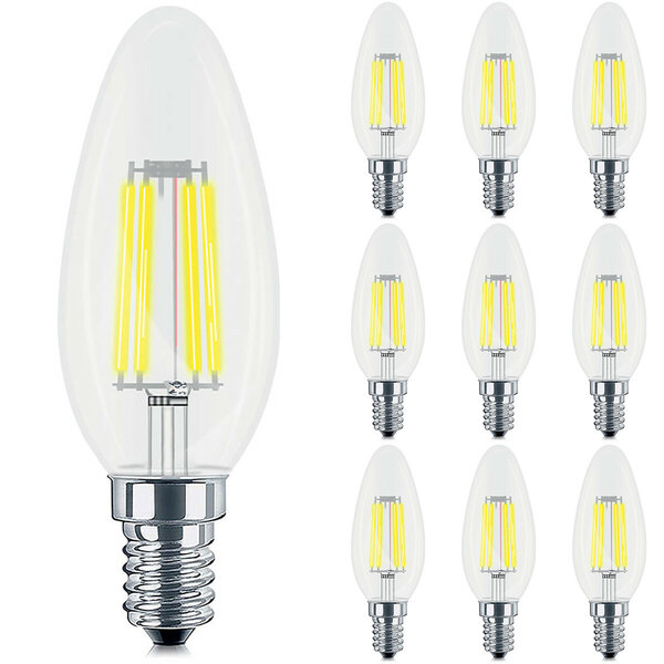 HLW LED Voordeelpak 10x Dimbare E14 Kaars Filament LED Lamp - Warm Wit