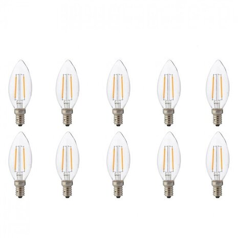 HLW LED LED Lamp 10 Pack – E14 Filament Kaarslampen in Warm Wit 2700K