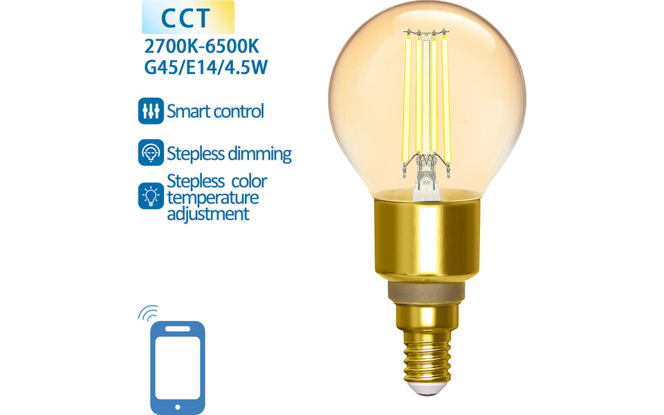 HLW LED Slimme Aigi Delano LED Lamp - G45 Filament E14 - Amber 4.5W