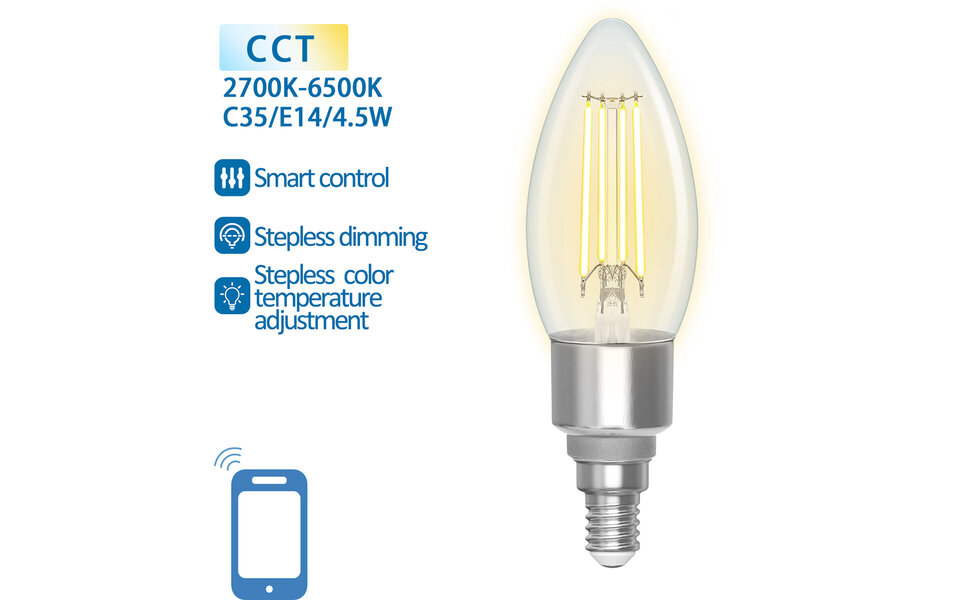 HLW LED Aigi Delano - E14 LED Filament Lamp met Wifi & Bluetooth