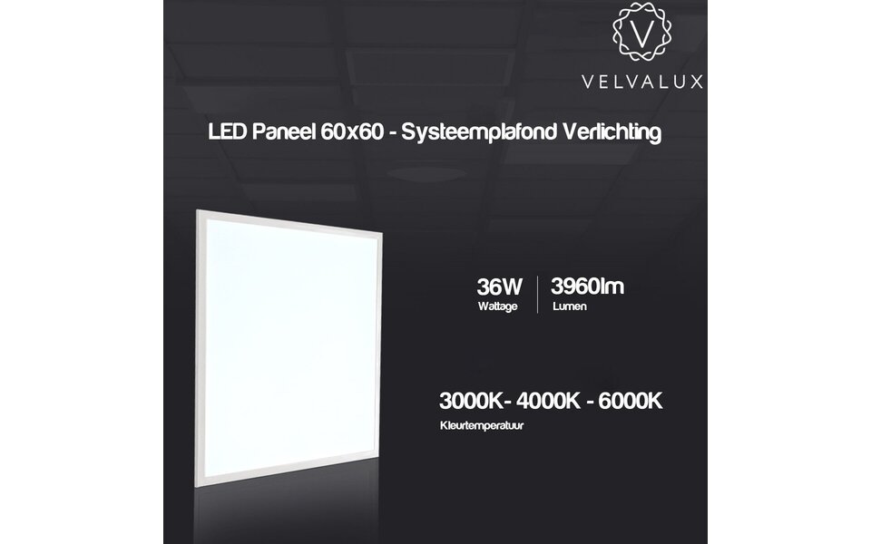 Velvalux Velvalux Lumis LED Paneel 60x60 6 Pack - Warm Wit 2700K–3000K, 36W Inbouw LED Downlight Vierkant