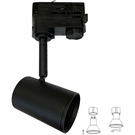 HLW LED LED Railverlichting Track Spot met GU10 Fitting - Mat Zwart Aluminium