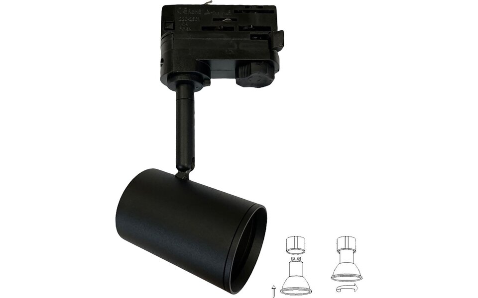 HLW LED LED Railverlichting Track Spot met GU10 Fitting - Mat Zwart Aluminium