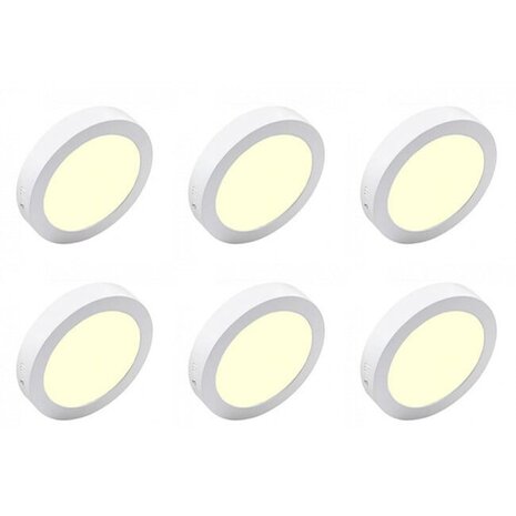 Opbouw LED Downlight 6 Pack 12W - Warm Wit 2700K–3000K, Mat Wit Aluminium Ø170mm