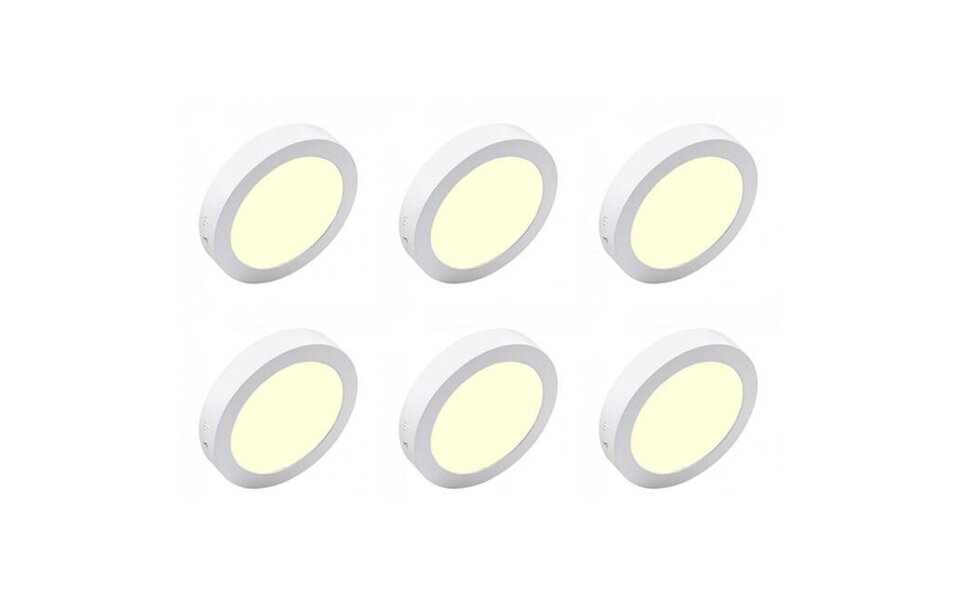 HLW LED Opbouw LED Downlight 6 Pack 12W - Warm Wit 2700K–3000K, Mat Wit Aluminium Ø170mm