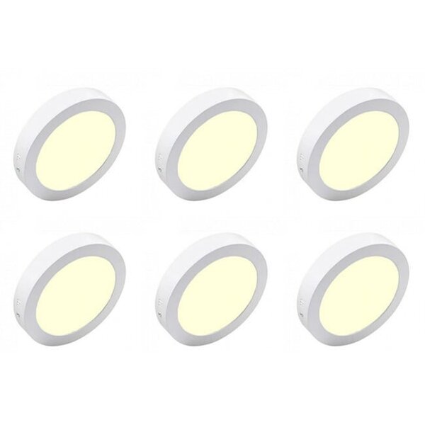 HLW LED Opbouw LED Downlight 6 Pack 12W - Warm Wit 2700K–3000K, Mat Wit Aluminium Ø170mm