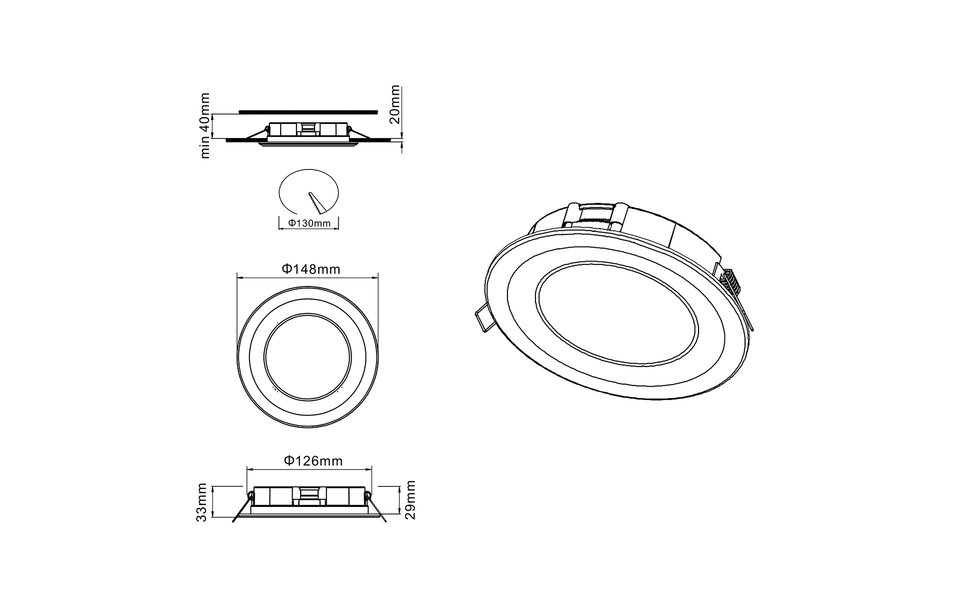 HLW LED LED Spot Inbouw LED Downlight 10W Warm Wit 2700K–3000K Rond Mat Wit Ø140mm