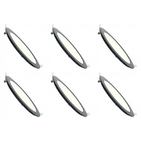 LED Downlight Slim 6 Pack - Inbouw 3W Dimbaar - Natuurlijk Wit 4200K, Mat Zwart, Ø83mm