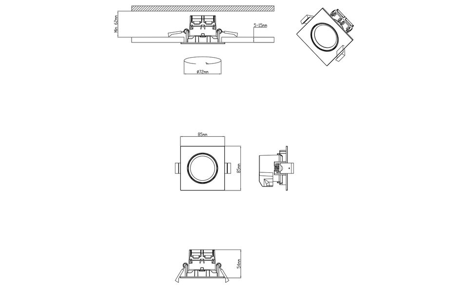 HLW LED Dimbare LED Spot Inbouw LED Downlight 5W Warm Wit 2700K–3000K Mat Zwart