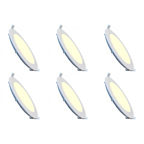 HLW LED LED Downlight Slim 6 Pack - Inbouw 9W LED Lamp Warm Wit 2700K - Mat Wit Aluminium