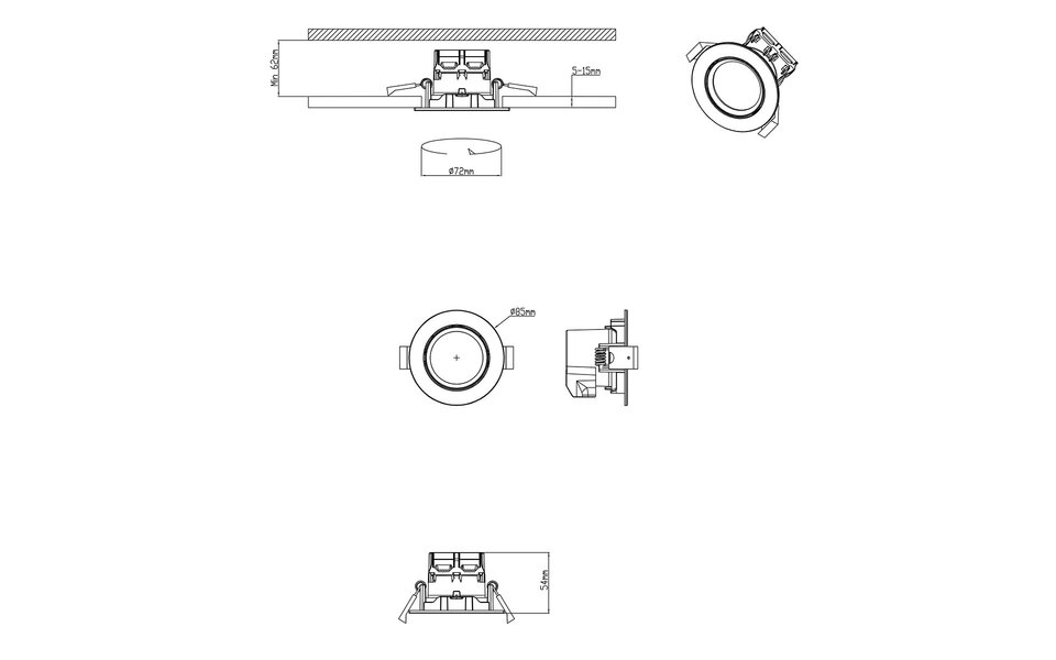 HLW LED Dimbare Inbouw LED Downlight 5W - Warm Wit 2700K-3000K, Ø80mm, Mat Chroom