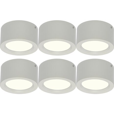 LED Downlight 6 Pack - Opbouw LED Downlight 10W Rond Mat Wit Aluminium