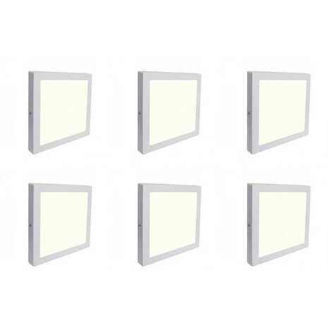 Opbouw LED Downlight 6 Pack 18W - Vierkant, Natuurlijk Wit 4200K, Mat Wit Aluminium