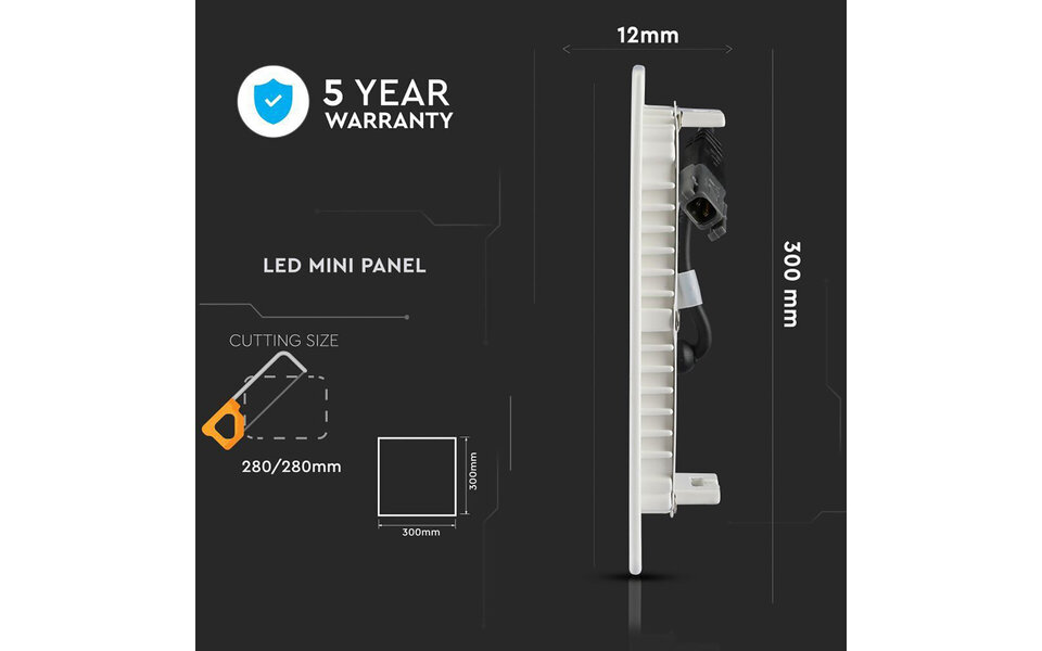 HLW LED LED Downlight Slim Viron Dunson 24W Inbouw Vierkant Warm Wit 2700K–3000K