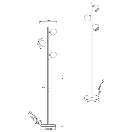 HLW LED LED Vloerlamp Trion Dakani - Zwarte 3-lichts vloerlamp met G9 fitting