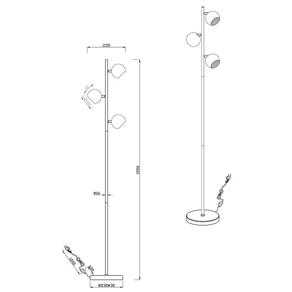 HLW LED LED Vloerlamp Trion Dakani - Zwarte 3-lichts vloerlamp met G9 fitting