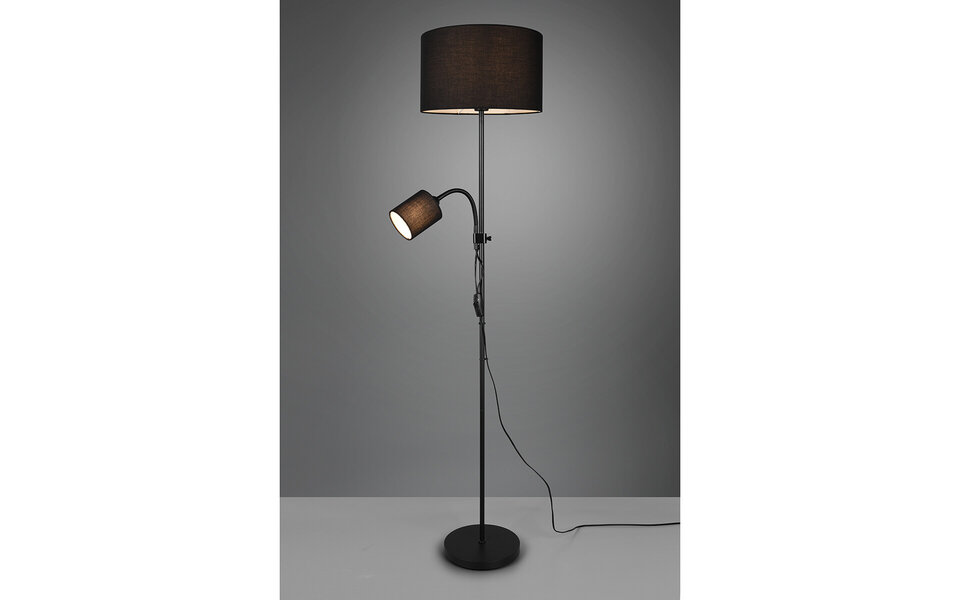 HLW LED Stijlvolle LED Vloerlamp Trion Owino - Mat Zwarte Vloerlamp met 2 Lichtpunten