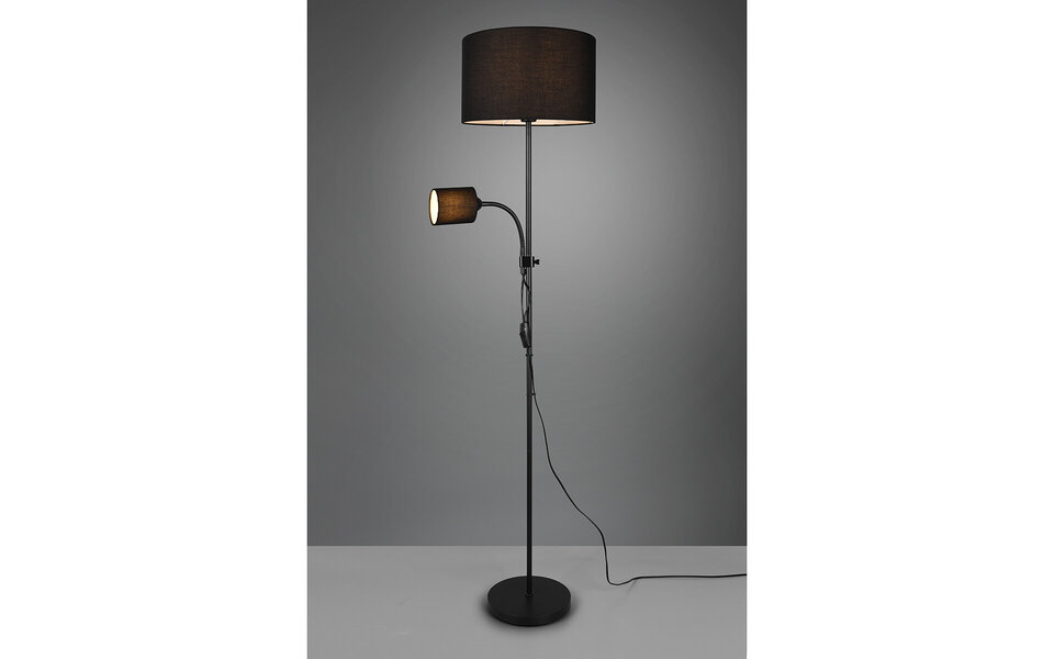 HLW LED Stijlvolle LED Vloerlamp Trion Owino - Mat Zwarte Vloerlamp met 2 Lichtpunten