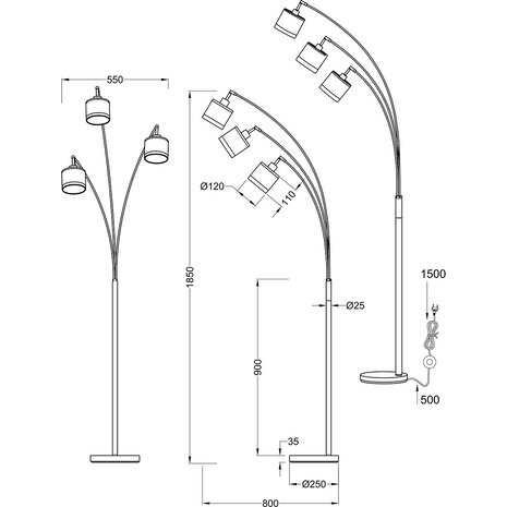 HLW LED LED Vloerlamp Trion Vamos - 3-lichts Mat Zwarte Metalen Vloerlamp