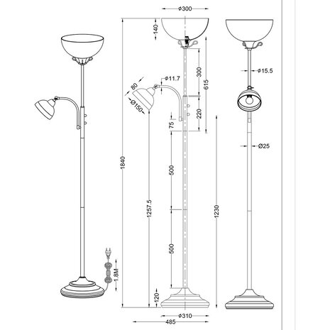 HLW LED LED Vloerlamp Trion City - Metalen 2-lichts vloerlamp met E27 & E14 fitting