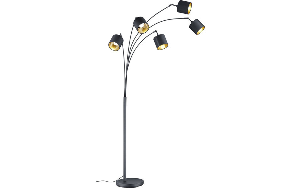 HLW LED LED Vloerlamp Trion Torry - Mat Zwart & Gouden Vloerlamp - 5-lichts - 28W LED