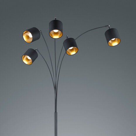 HLW LED LED Vloerlamp Trion Torry - Mat Zwart & Gouden Vloerlamp - 5-lichts - 28W LED