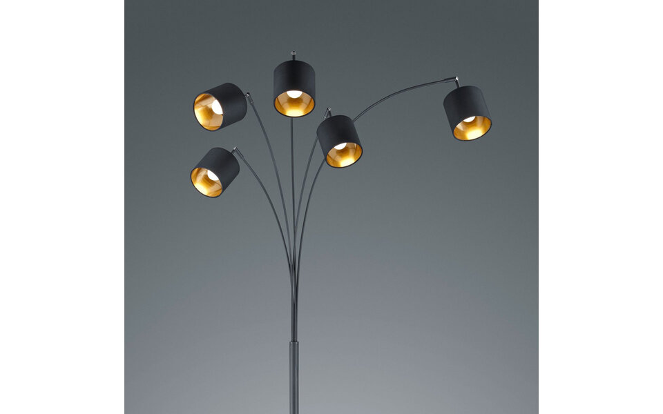 HLW LED LED Vloerlamp Trion Torry - Mat Zwart & Gouden Vloerlamp - 5-lichts - 28W LED