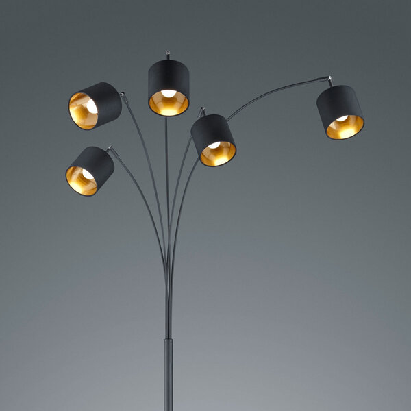 HLW LED LED Vloerlamp Trion Torry - Mat Zwart & Gouden Vloerlamp - 5-lichts - 28W LED