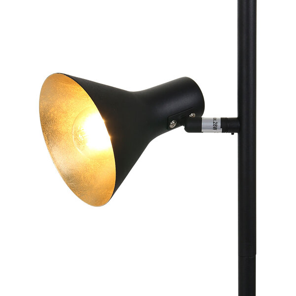 HLW LED LED Vloerlamp Trion Nana - Luxe zwarte vloerlamp met gouden accenten en 2 E14 lichtpunten