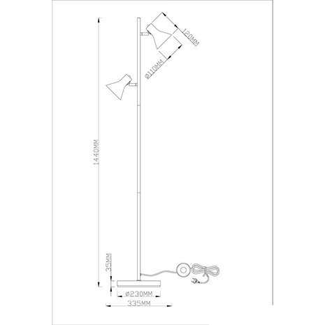HLW LED LED Vloerlamp Trion Nana - Luxe zwarte vloerlamp met gouden accenten en 2 E14 lichtpunten