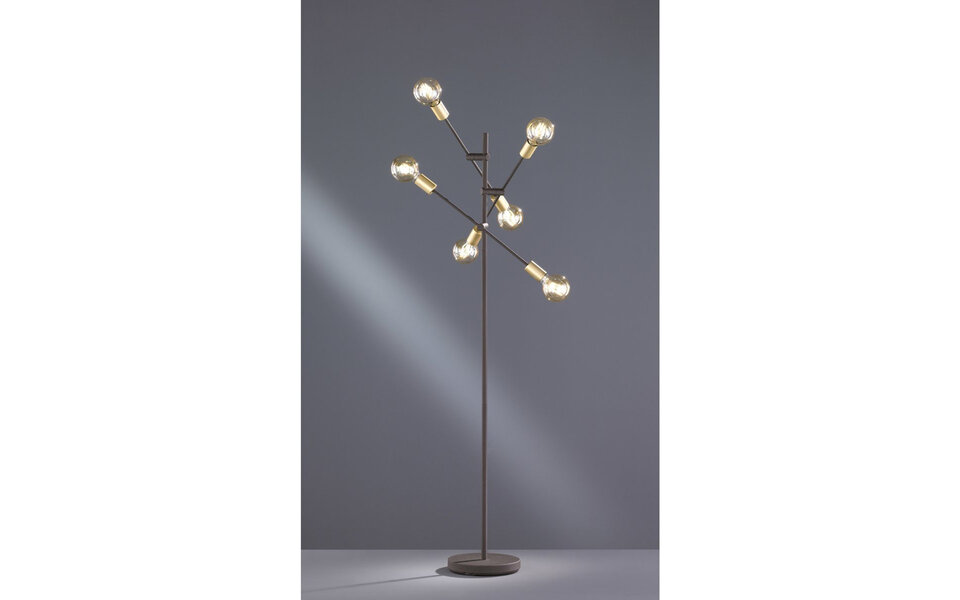 HLW LED LED Vloerlamp Trion Ross - Mat Gouden Aluminium Vloerlamp met 6 E27 Lichtpunten