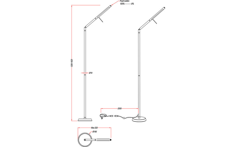 HLW LED Dimbare LED Vloerlamp 6W met Warm Wit 2700K–3000K - Witte Vloerlamp in Mat Nikkel