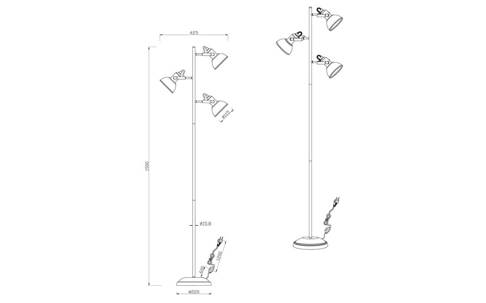 HLW LED LED Vloerlamp Trion Gini - Zwarte vloerlamp met 3 lichtpunten en E14 fitting