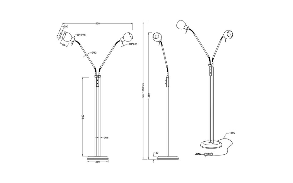 HLW LED LED Vloerlamp Trion Besina - 2-lichts met E14 fitting en flexibele armen, Mat Nikkel