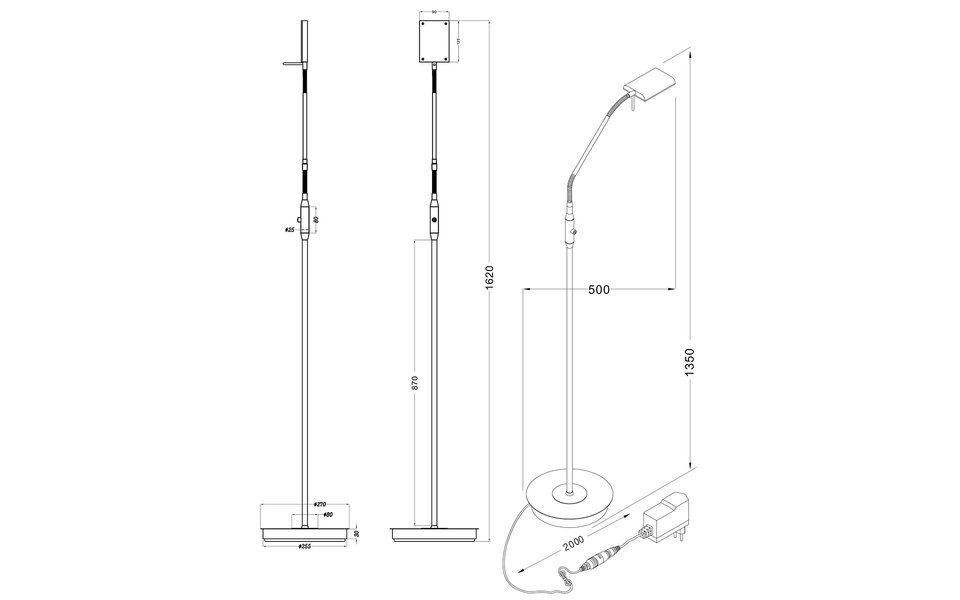 HLW LED LED Vloerlamp 12W Dimbaar - Warm Wit 2700K-3000K - Witte Vloerlamp Mat Nikkel