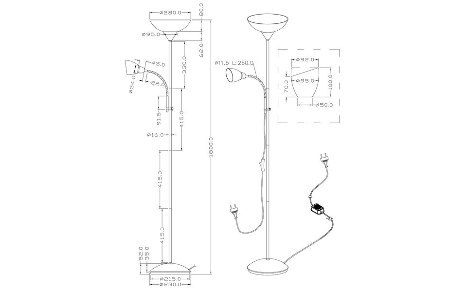 HLW LED LED Vloerlamp Trion Erza met dubbele lichtpunten, mat titaan en aluminium