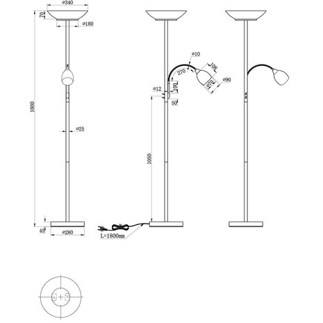 HLW LED LED Vloerlamp Trion Germin met E27 Fitting - Rond Design & Mat Nikkel