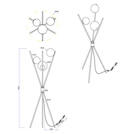 HLW LED LED Vloerlamp Trion Lancia - Ronde 3-lichts vloerlamp met E14 fitting