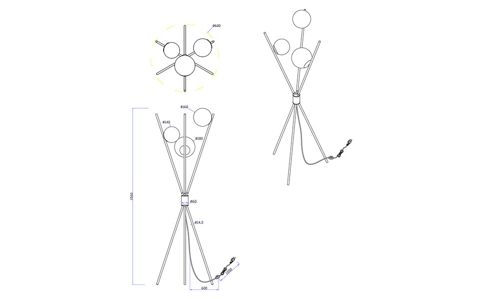 HLW LED LED Vloerlamp Trion Lancia - Ronde 3-lichts vloerlamp met E14 fitting
