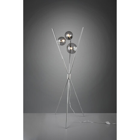 HLW LED LED Vloerlamp Trion Lancia - 3-lichts Mat Chroom Aluminium met E14 Fitting