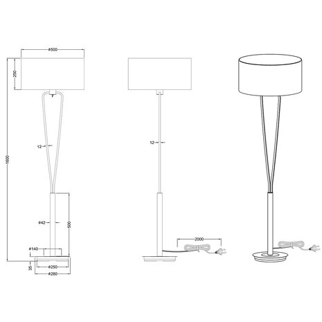 HLW LED LED Vloerlamp Trion Hilton met E27 fitting - Mat Nikkel & Aluminium