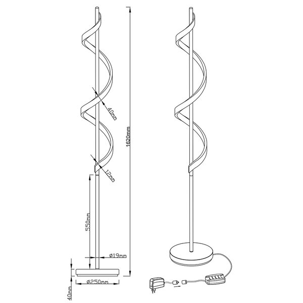 HLW LED Dimbare LED Vloerlamp 20W met Warm Wit 2700K-3000K - Strak Mat Chroom Design