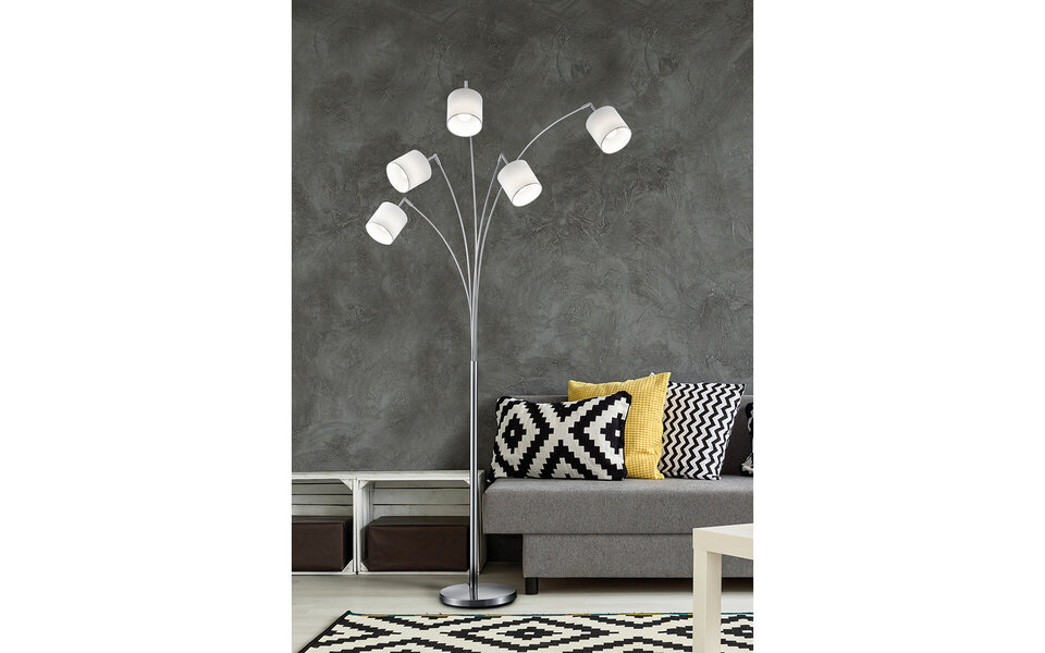 HLW LED LED Vloerlamp Trion Torry - 5-lichts met 28W LED, Mat Nikkel & Aluminium