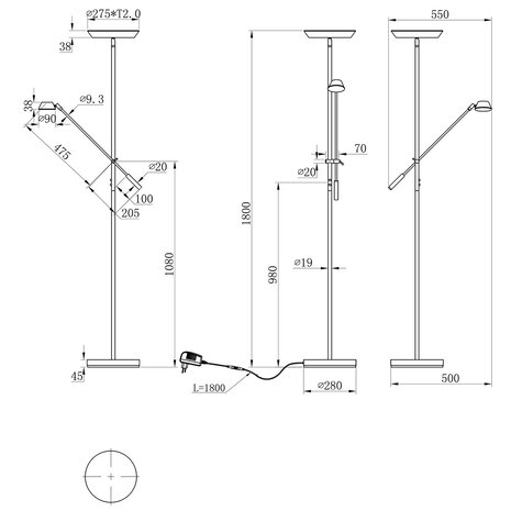HLW LED LED Vloerlamp Dimbaar | Zwarte & Witte Vloerlamp | Warm Wit 2700K-3000K - 5W LED