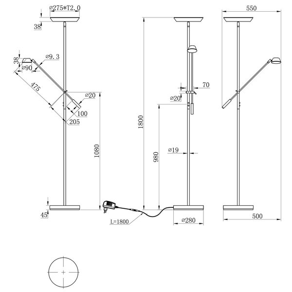 HLW LED LED Vloerlamp Dimbaar | Zwarte & Witte Vloerlamp | Warm Wit 2700K-3000K - 5W LED