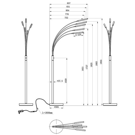 HLW LED LED Vloerlamp Trion Deer – 15W Dimbaar – Warm Wit 2700K–3000K – Mat Zwart Aluminium