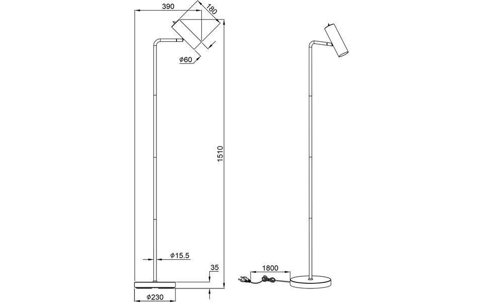 HLW LED LED Vloerlamp Trion Milona - Witte Vloerlamp met GU10 Fitting, Aluminium