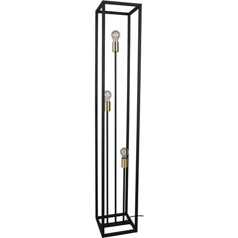 HLW LED Zwarte LED Vloerlamp Trion Kandin - 3 E27 Fittingen, Vierkant & Energiezuinig