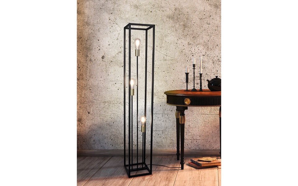 HLW LED Zwarte LED Vloerlamp Trion Kandin - 3 E27 Fittingen, Vierkant & Energiezuinig