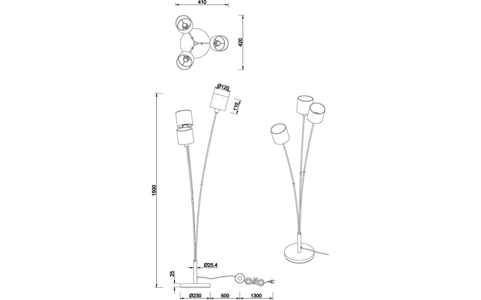 HLW LED LED Vloerlamp Trion Torry – 3-lichts, Mat Zwart & Gouden Design, Max. 40W LED HLW LED LED Vloerlamp Trion Torry – 3-lichts, Mat Zwart & Gouden Design, Max. 40W LED